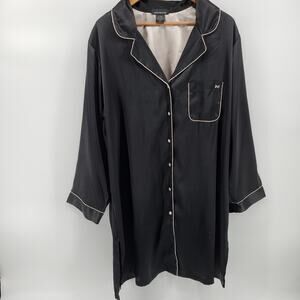 Jones New York Women's 2X Black Satin Sleep Shirt Robe Knee Length Button Front
